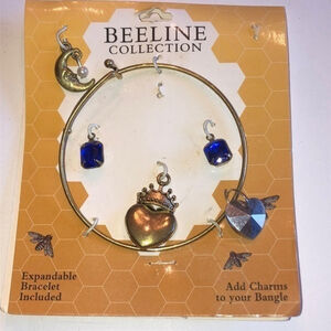 Beeline Collection Expandable Heart Moon Blue CZ Charm Bracelet Set